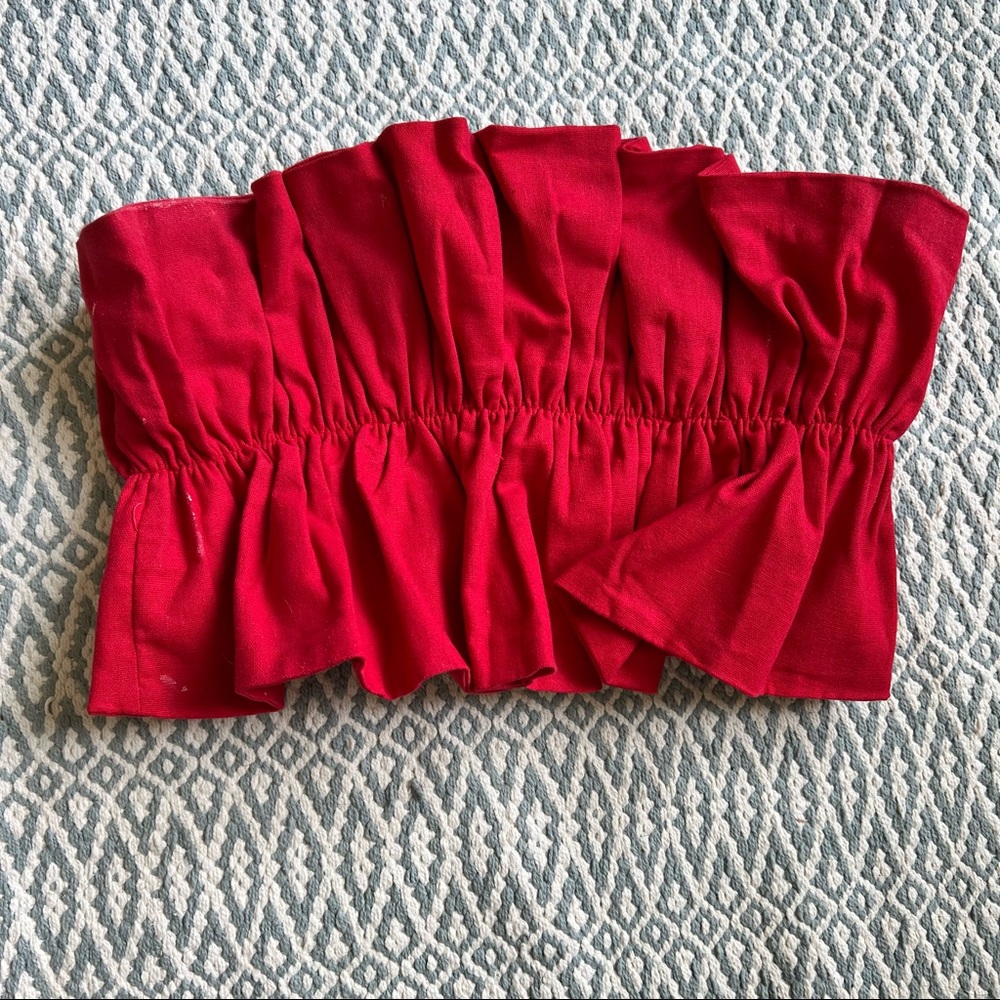 Linen Red Ruffle Crop Tube Top - Picture 2 of 5